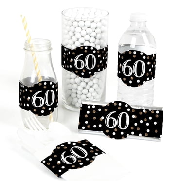 60th Birthday Wine Bottle Labels - Set Of 4 Gold & Black Party Stickers