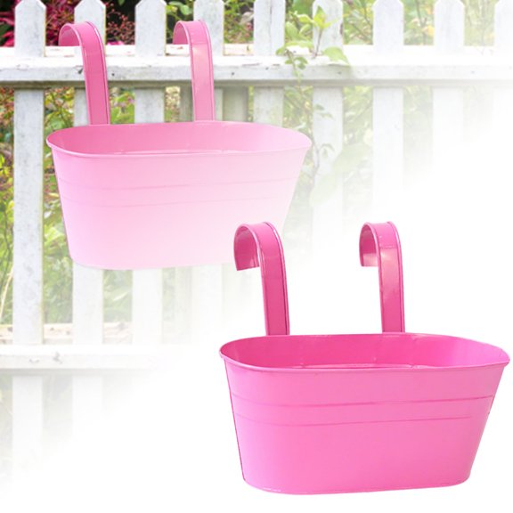 4PCS Metal Hanging Planter for Outdoor - 11.2" Iron Railing Planter with Detachable Hooks & Drainage Holes - Fence, Balcony & Wall Mount Flower Pot for Indoor/Outdoor Decor