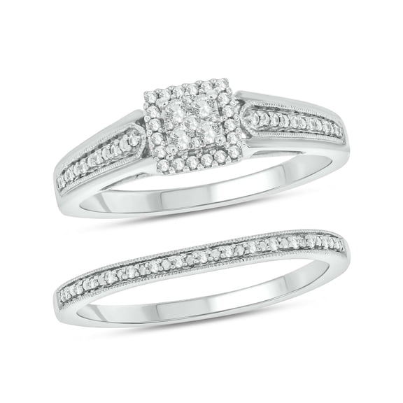 Cali Trove 1/5 CT Natural Diamond Engagement Wedding Bridal Ring Set, 925 Sterling Silver