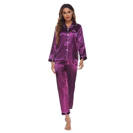 

Elowel Silk Satin Pajama Set for Women - Button Down Sleepwear Pajamas for Girls - Full Sleeve Satin Pajamas Women Loungewear