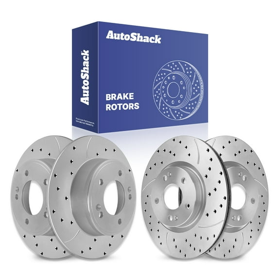 AutoShack Front & Rear Brake Rotors for Kia & Hyundai, Forte 2014, 2017 Veloster 2013-2017 Forte5 2014-2018, FWD L4 1.6L 2.0L - Coated Drilled & Slotted - Silver Matte Finish - TurboGuard