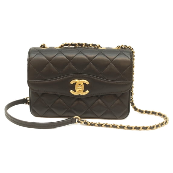 Pre-Owned CHANEL Chanel No. 24 Black Lambskin Coco Vintage Flap Mini Matelasse 18 Shoulder Bag,...