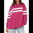 thumbnail image 2 of Sudadera Holgada A Rayas para Mujer, Cuello Redondo, Larga, Informal, con Bloques de Color, para Otoño Rosa Roja L, 2 of 9