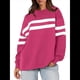 thumbnail image 2 of Sudadera Holgada A Rayas para Mujer, Cuello Redondo, Larga, Informal, con Bloques de Color, para Otoño Rosa Roja S, 2 of 9