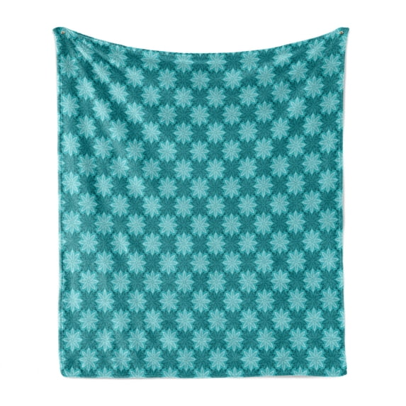 Flower Soft Flannel Fleece Throw Blanket, South Blossoming Nature Theme in Blue Shades Bohemian Motifs Design, Cozy Plush for Indoor and Outdoor Use, 70" x 90", Pale Blue White Teal, by Ambesonne