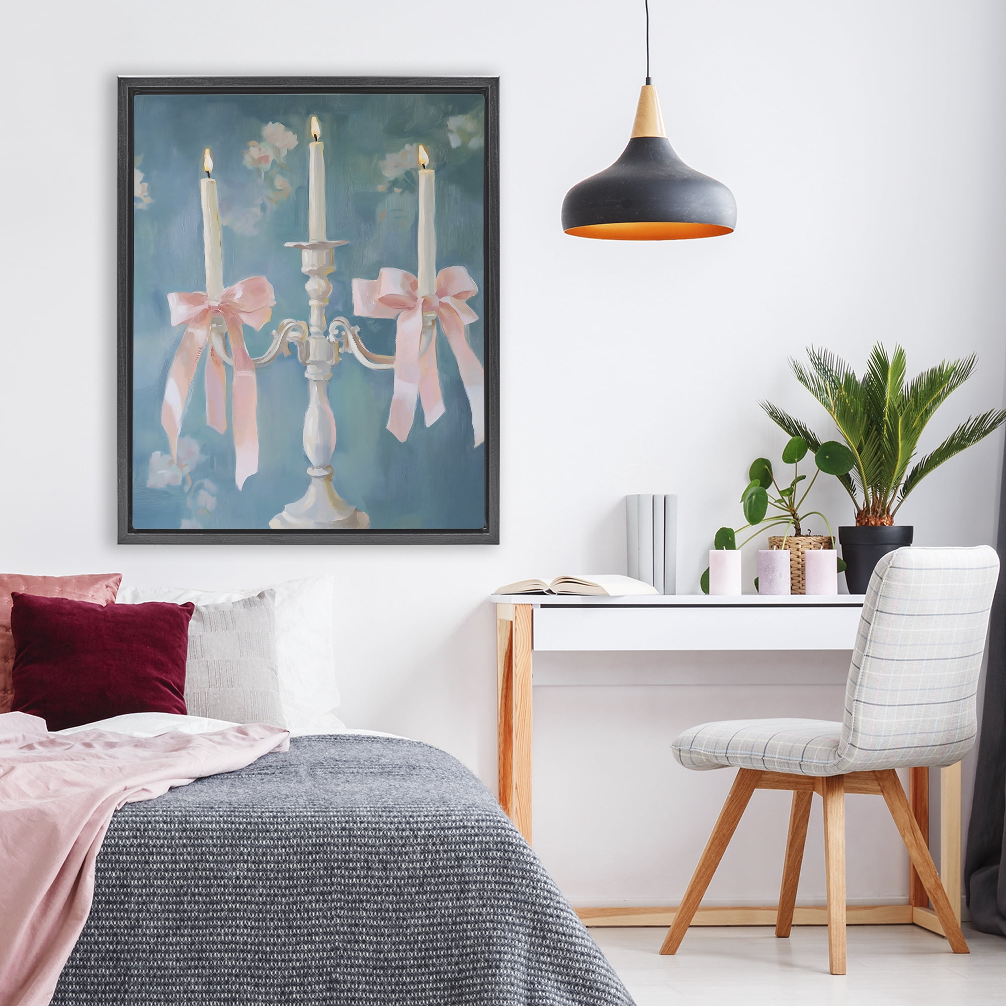 Stupell Industries Elegant Coquette Candelabra Black Framed Floater Canvas Wall Art, design by The Prints Vibe