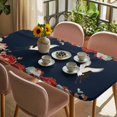 thumbnail image 3 of Navy Blue Crane Table Cloths for 3 Foot Rectangle Tables, Vintage Red Teal Spring Floral Botanical Patio Waterproof Elastic Fitted Tablecloths, Washable Rectangular Table Cover for Camping, 3 of 8