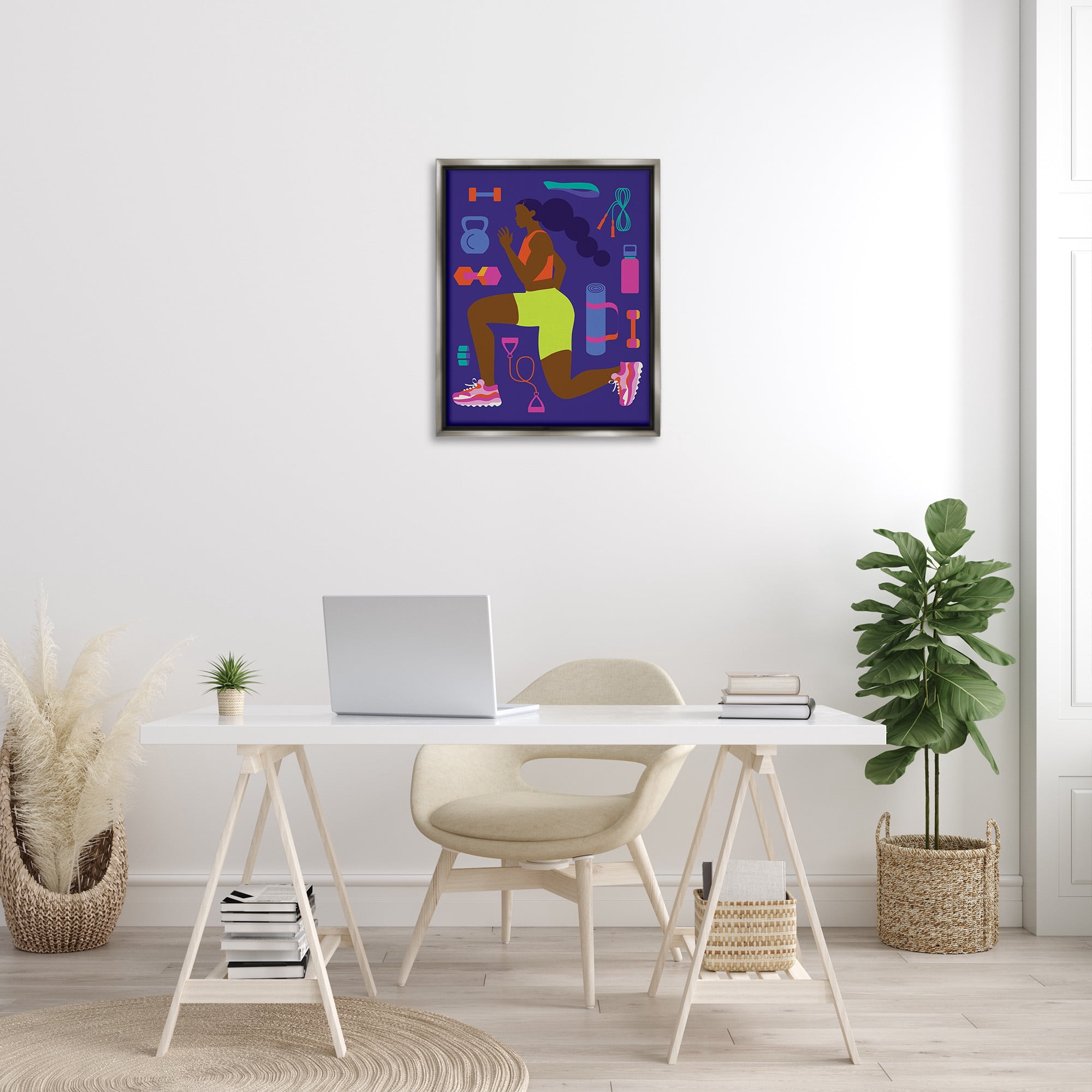 Stupell Industries Inspiring Woman & Workout Sports Painting Gray Floater Framed Canvas Art Print Wall Art, 25 x 31