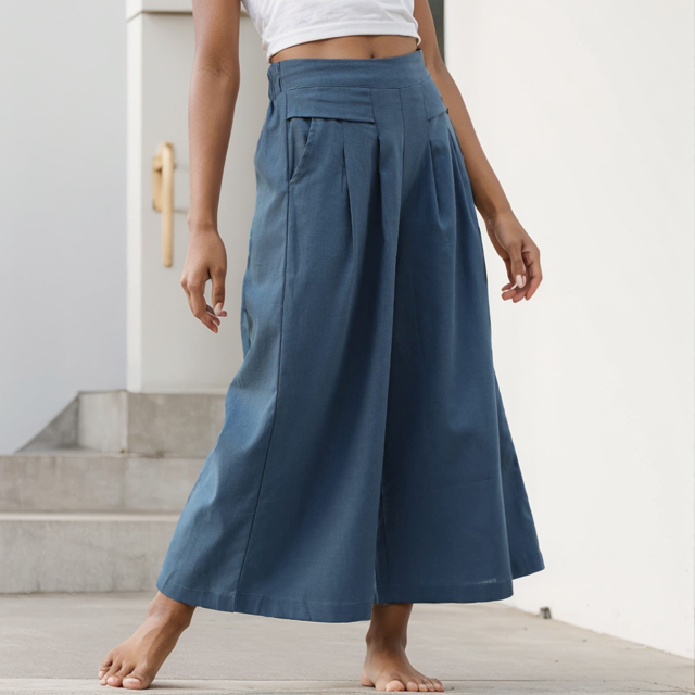 Summer Pants Cotton Linen Plus Size Wide Leg Pants Solid Elegant Loose OL Young