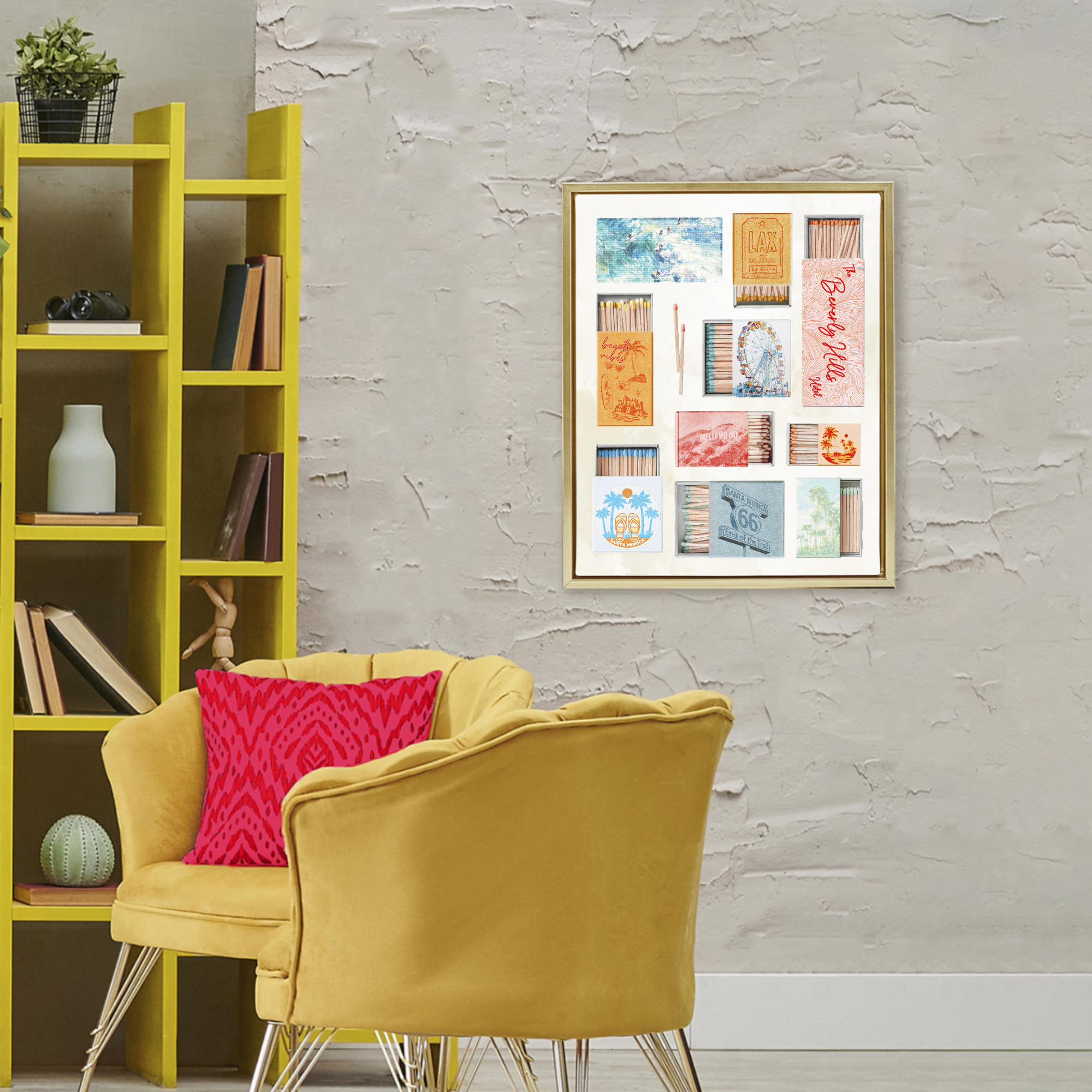California Beach Matchboxes Gold Framed Floater Canvas Wall Art, design by Ziwei Li
