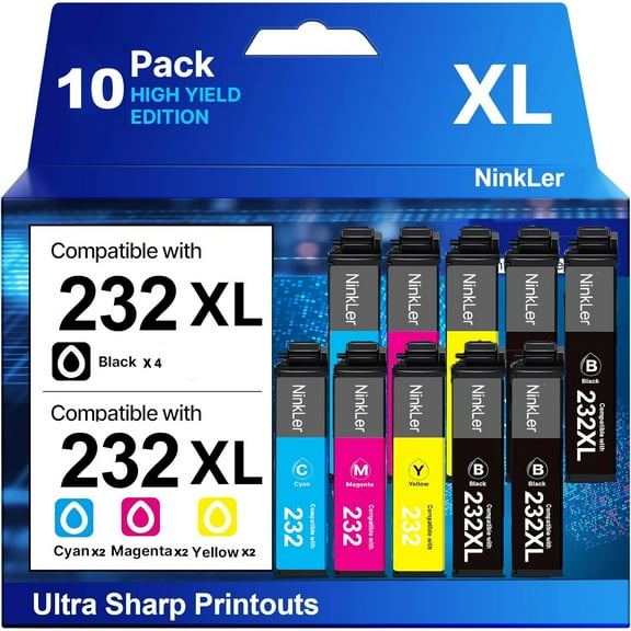 232XL Ink Cartridges Combo Pack Compatible for Epson 232 Ink Cartridges for Epson Printer Ink 232 for Epson XP-4200 WF-2930 XP-4205 WF-2950 Printer (4Black/2Cyan/2Magenta/2Yellow)
