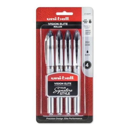 uni-ball Vision Elite Rollerball Pens, Bold Point, Black, 4 Count