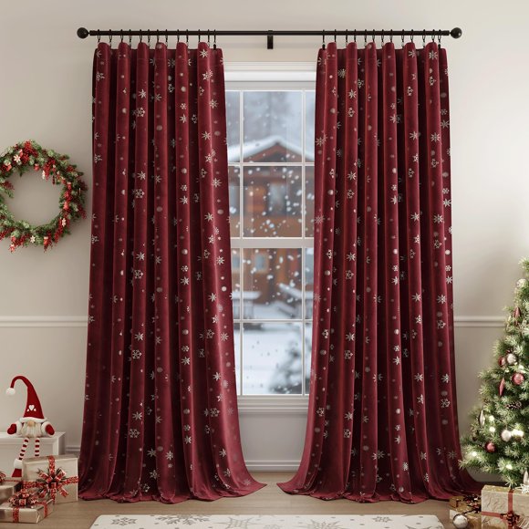 Cortinas Beauoop de terciopelo rojo navideño de 24 cm, 2 paneles de 52 x 244 cm