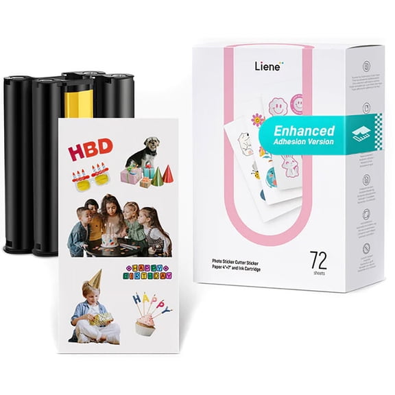 Liene Picot S1 4x7" Sticker Paper, 72 Sheets with 2x Ink Cartridges Refill