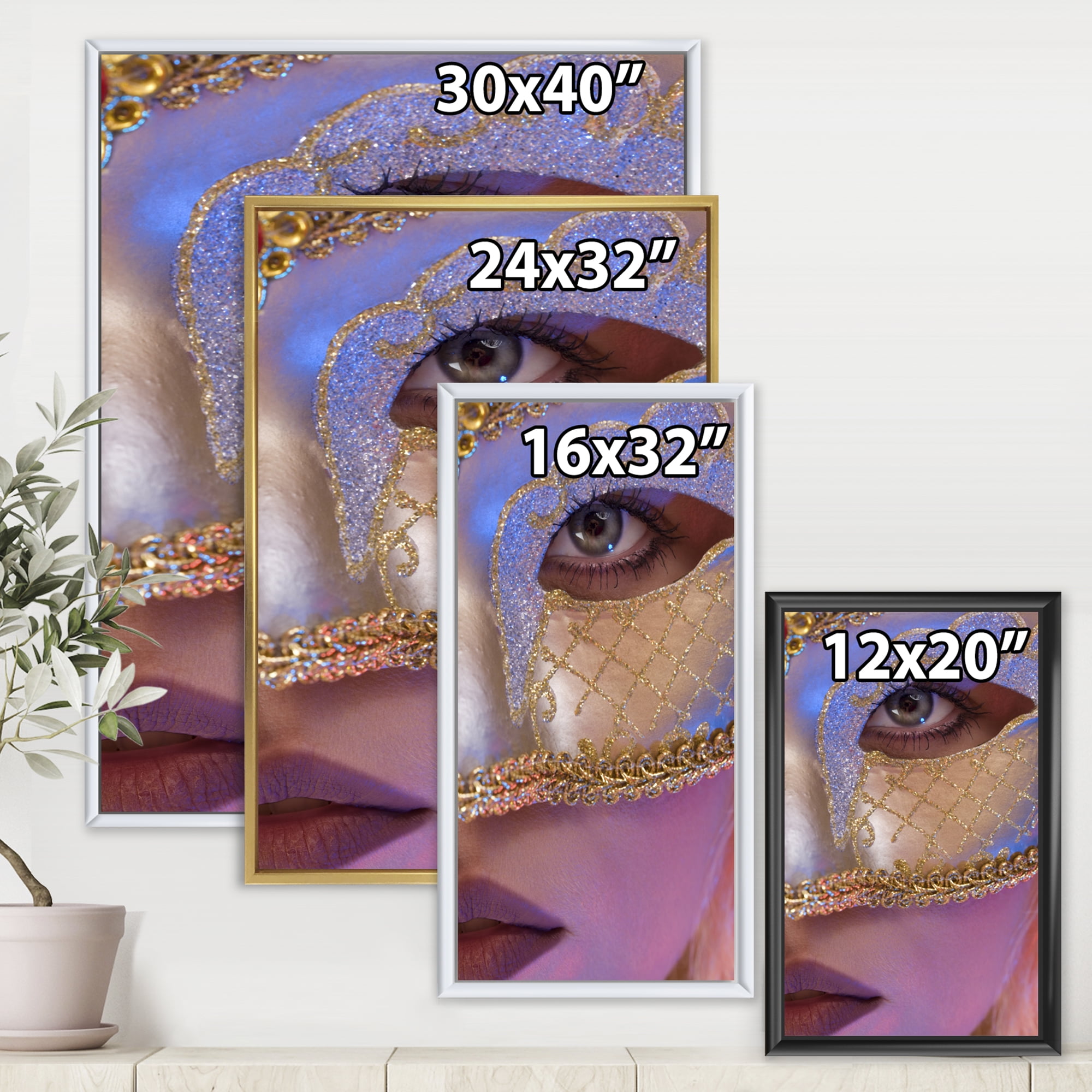 Designart 'Venetian Mask On Female Face' Modern Framed Canvas Wall Art Print