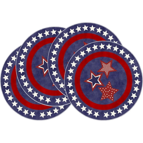 4th of July Round Placemats Set of 4 14x14 Inch Patriotic America Memorial Day Independence Day Table Decorations Cloth Table Mats