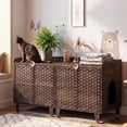 thumbnail image 2 of Double Litter Box Enclosure Furniture, Handwoven Rattan Hidden Cat Litter Box for 2 Cats with Washable Mat & Hooks, Coffee Brown, 2 of 9