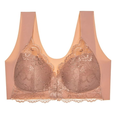 Womens No Steel Ring French Womens Front Close Bra T Back Plus Size Seamless Unlined Bra For Large Bust Style Sports Bra Molded Cup Sports Bra