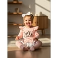 thumbnail image 5 of BemeyourBBs Newborn Hello I'm New Here Baby Girl Coming Home Outfits Letter Print Long Sleeve Romper Ruffle Shorts Skirt Headband Long Socks Set 4Pcs Spring Fall Winter Clothes, 5 of 9