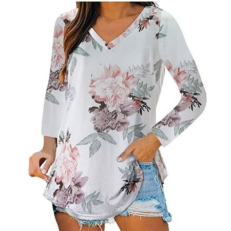

Woman V-Neck Long Sleeve T-Shirt Autumn Printing Blouse Tops