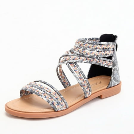 

Aayomet Wedge Sandals for Women Brand Design Ladies Women Leather Thick Sole Sandals Bohemian Style National Durable Non Slip Black 8