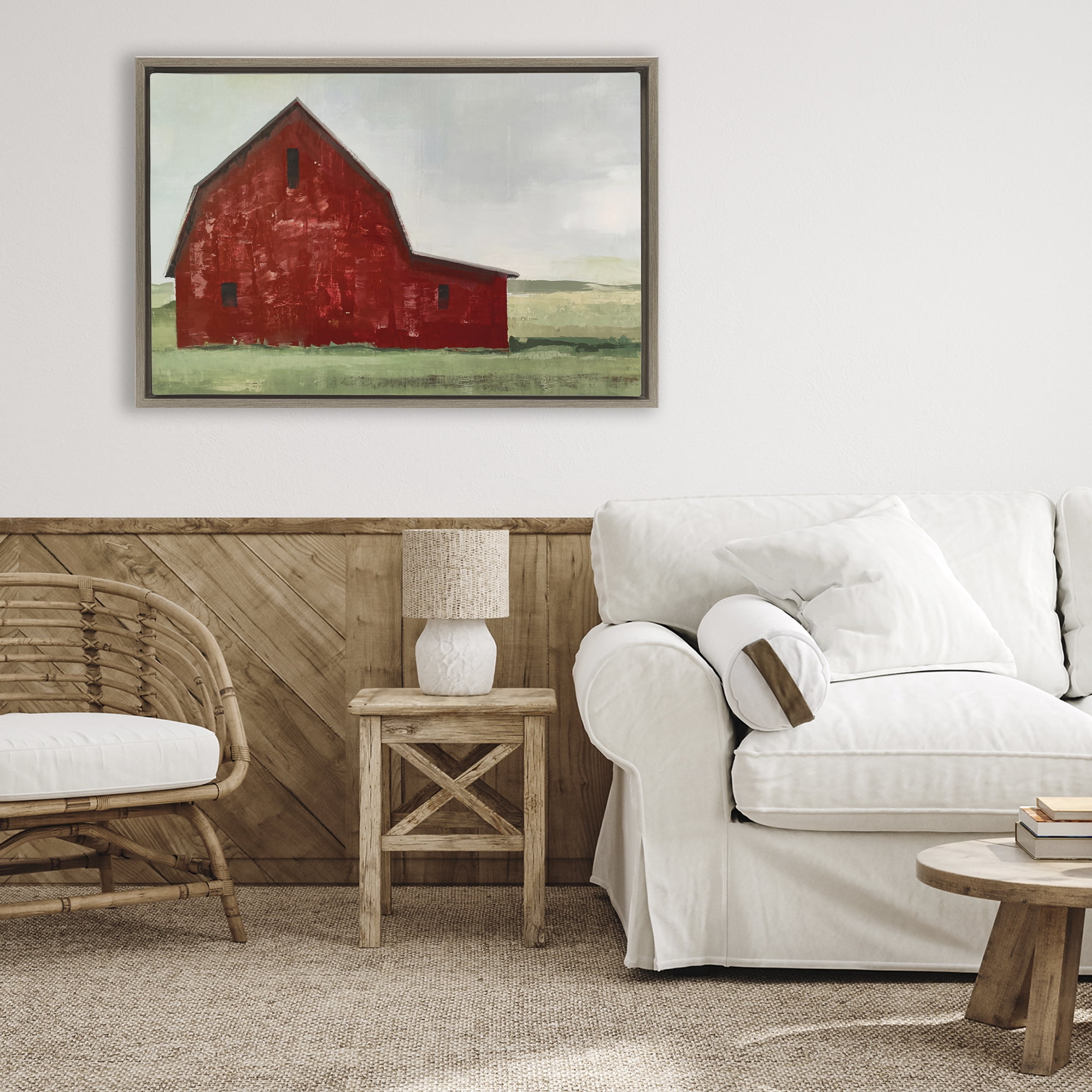 Stupell Industries Red Weathered & Wise Barn Brown Framed Floater Canvas Wall Art, design by Max Maxx