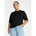 thumbnail image 2 of Time and Tru Women's Ruched Elbow Sleeve Tee, Sizes XS-XXXL, 2 of 6