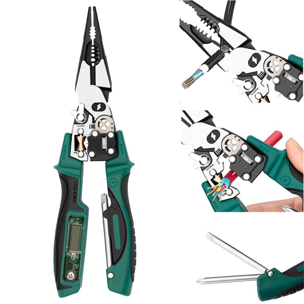 8 in 1 Wire Stripper Twister, Professional Multi Function Electrical Pliers with Voltage Tester, Heavy Duty Wire Cutter Crimper Splitter Tool for Electricians