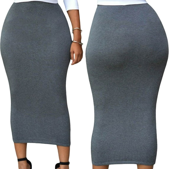 Sedceaty Women Pencil Skirt, Solid Color Elasticated Waist Band Maxi Skirts, High Waist Bodycon Half Dress, Sexy Party Bar Skirt