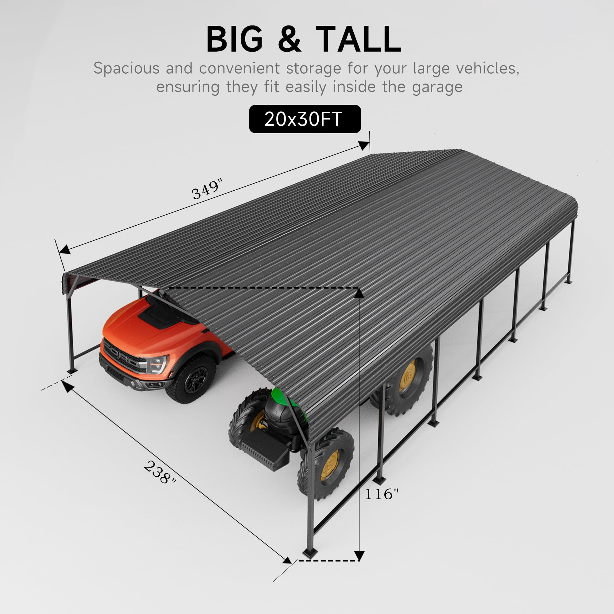 EASYHAWK 20x30 FT Heavy Duty Galvanized Steel Carport - Outdoor Metal Carport Vehicle Shelter for Cars, Trucks, SUVs, Boats & Tractors