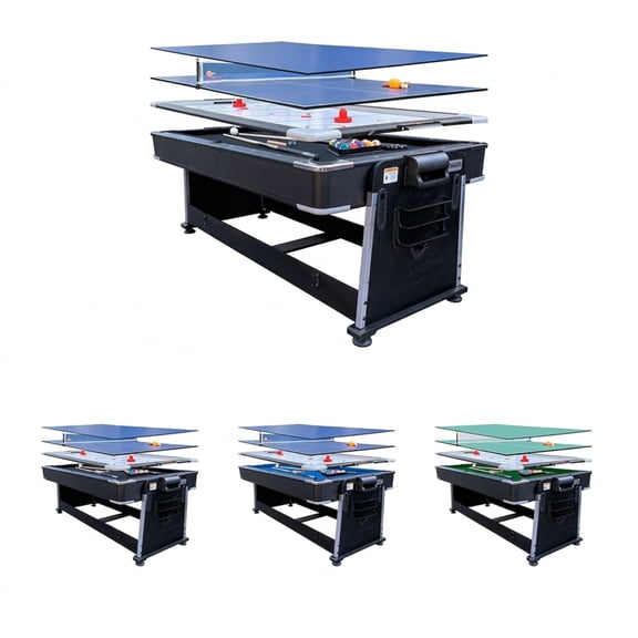 RACK Triad 7-Foot 3-in-1 Multi Game Swivel Billiard/Pool Table (Black Felt with Black Body)
