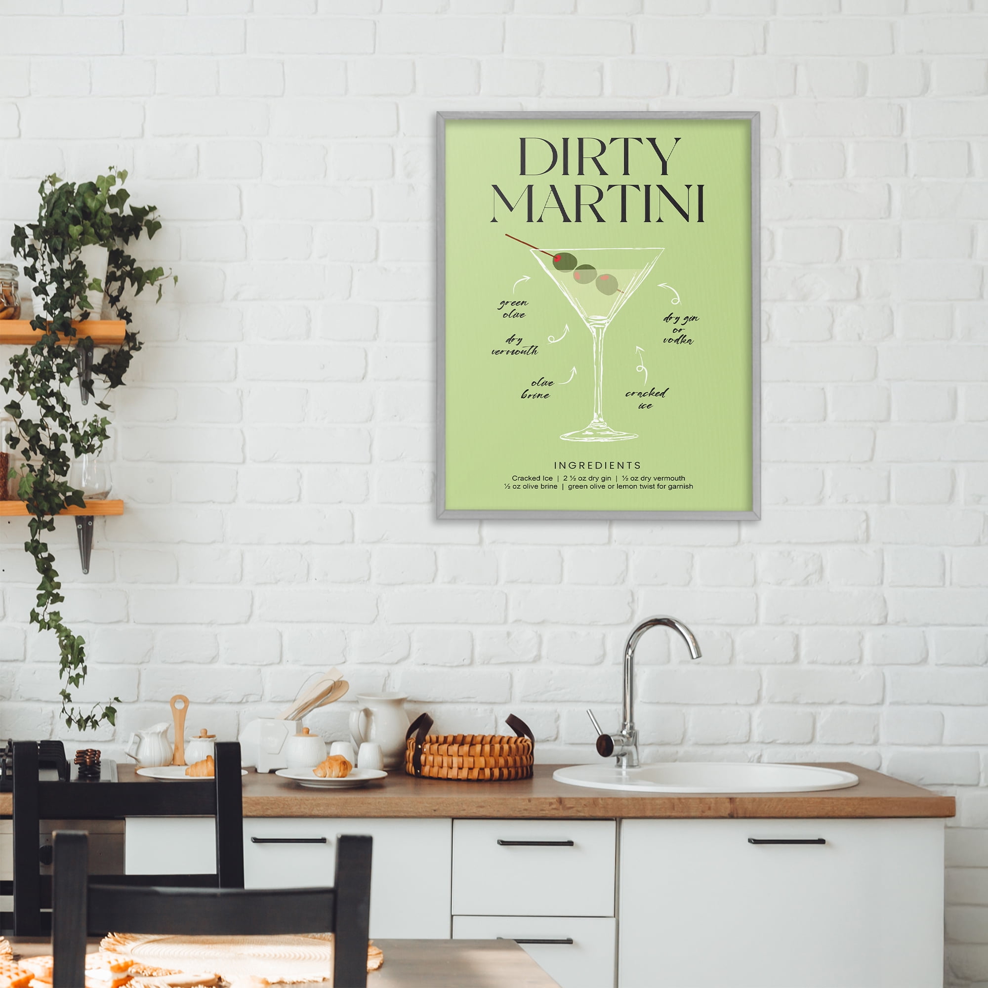 Stupell Industries Dirty Martini Green Recipe Gray Framed Giclee Art, design by Lettered and Lined