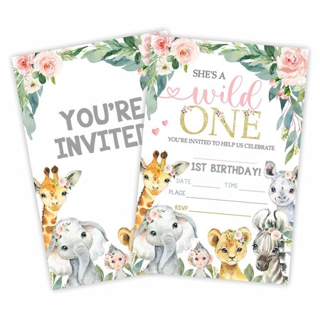 Jungle Adventure Birthday Invitation Set - 20 Fill-In Cards with Envelopes for Kids' Safari Party - Perfect for Wild One Celebrations and Fun Jungle Themes