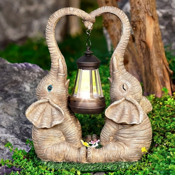Elephant Statue Garden Decor with LED Solar Lights-Set Of 2 Good Luck Elephant Outdoor Statue Christmas Decorations for Yard Patio, Porch, Home -Mothers Valentines Day Gifts for Women, Mom, Grandma