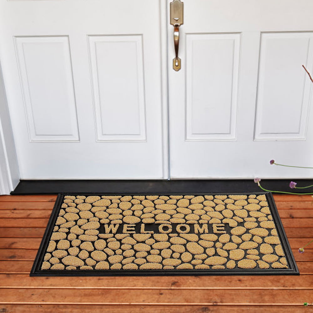 Non-Slip Durable Low-Profile Easy to Clean Waterproof Front Outdoor Black 24 x 36 Heavy Duty Semicircle Door mats Mibao Half Round Door Mat Rubber Doormats Welcome Entrance Way Mat 