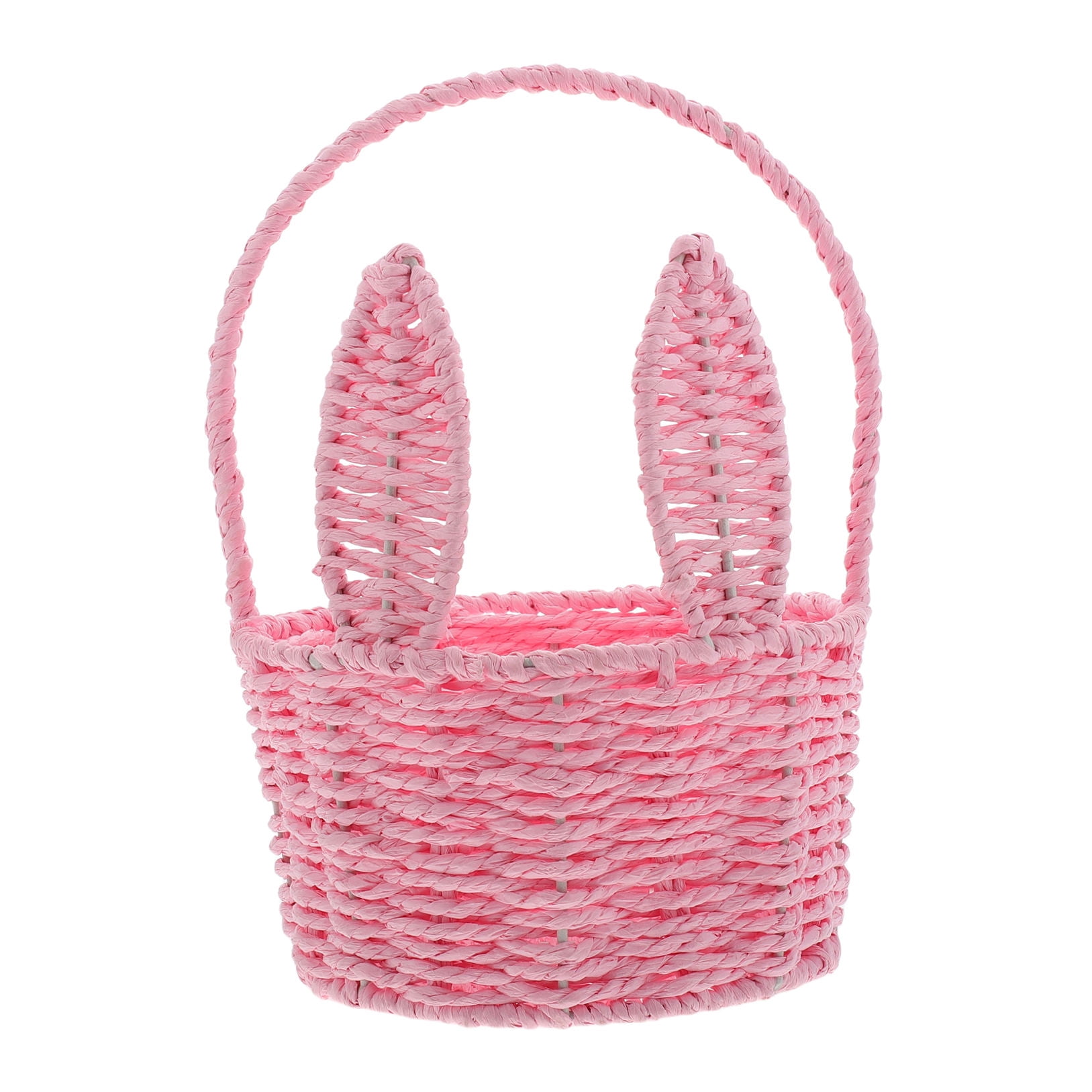 FRCOLOR Easter Bunny Woven Basket for Party Favors Handmade Straw Wicker Easter Candy Eggs for KidsCute Rabbit Picnic Hamper for Egg Hunt Party Present Toy Storage Pink