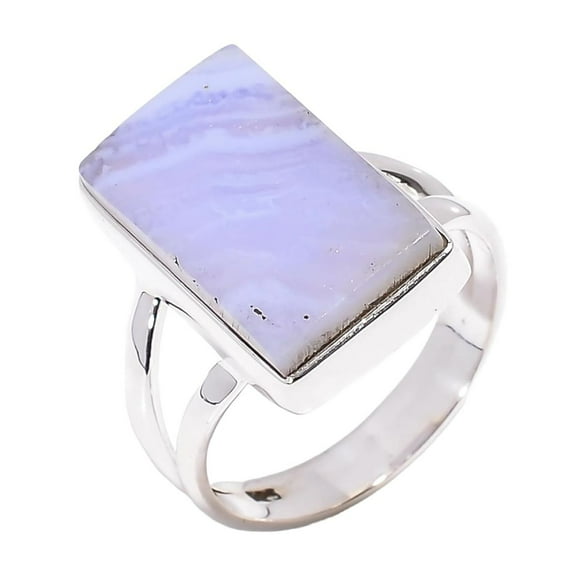 Natural Blue Lace Agate Stone 925 Sterling Silver Handmade Statement Ring Gift Jewelry
