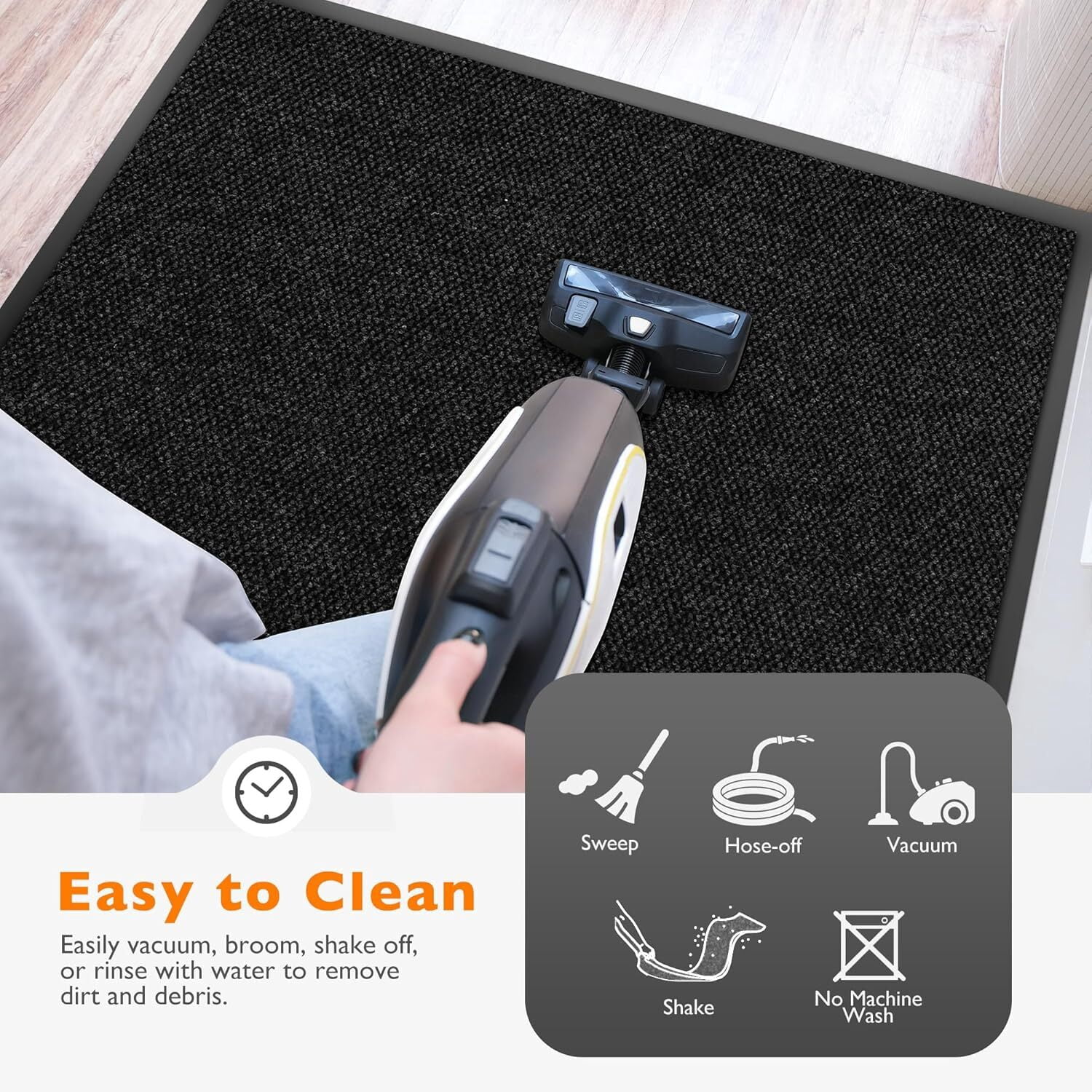 KOLOKO Indoor Front Door Mat for Entrance Non Slip Doormat Welcome Mat Dirt Commercial Floor Mat Rubber Backed Entryway Rug Low Profile Outdoor Black 4'x9'