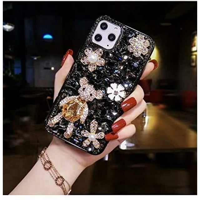 Compatible with iPhone 12/12 Pro Glitter Sparkle Bling Case Luxury Shiny Crystal Rhinestone Jewelled Gemstone Diamond Bumper Clear Protective Designed for iPhone 12/12 Pro 6.1'',Black