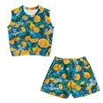 thumbnail image 4 of chaqlin Lemon Leaf Flowers Print T-Shirt and Shorts Outfit Set for Girls 5-14 - 2 Piece Summer Short Set Outfit - Girls Sleeveless Tank Top Running Walking Activewear, 4 of 7