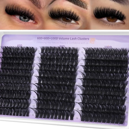 Volume Lash Clusters 60D80D100D Eyelash Clusters Full Thick Cluster Eyelash Extensions D Curvature 10-18mm Individual Lashes Mega Volume Cluster Lashes DIY Lash Extensions at Home