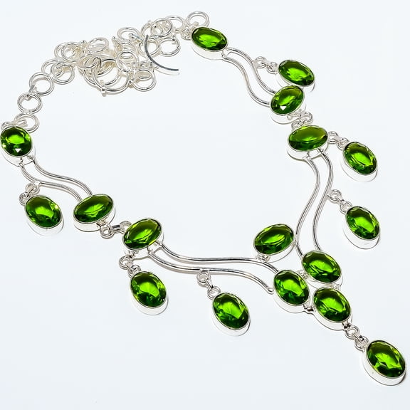 Emerald Quartz (Simulated) 925 Sterling Silver Necklace 17.99" TN7524-384, Gemstone Silver Jewelry, New Year Sale, Valentin's Day Gift