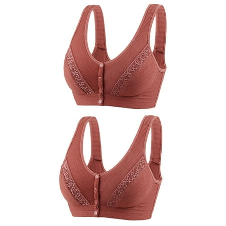 GERsome Bras for Women Front Closure No Underwire Comfort Plus Size Bras for Older Women Full Coverage Convenient Snap Sleep Bra 2Pcs#Brown M