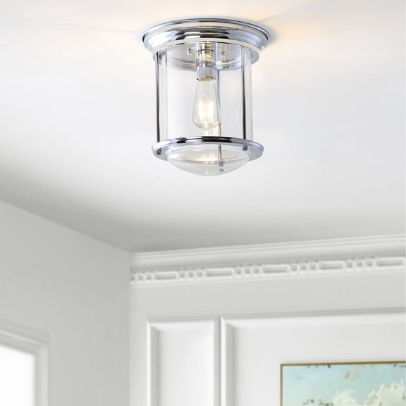 JONATHAN Y Savannah 10.25" Metal/Glass LED Flush Mount, Chrome, JYL7440C
