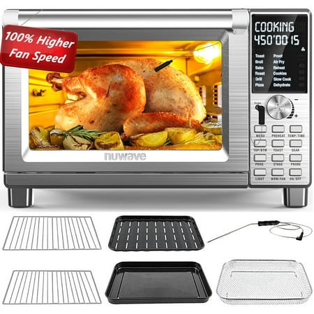 Nuwave Bravo XL Pro Smart Oven 30QT 1800-Watt Stainless Steel Convection Oven 12-in-1 Air Fryer Toaster Oven, 50-500F Multi-Layer Even Cooking Toaster Oven, Toast