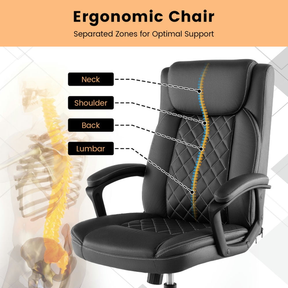 Demi Bonn High Back Ergonomic Executive Desk Chair with Thick Headrest Cushion, Rolling Work Computer Office Chair, Black