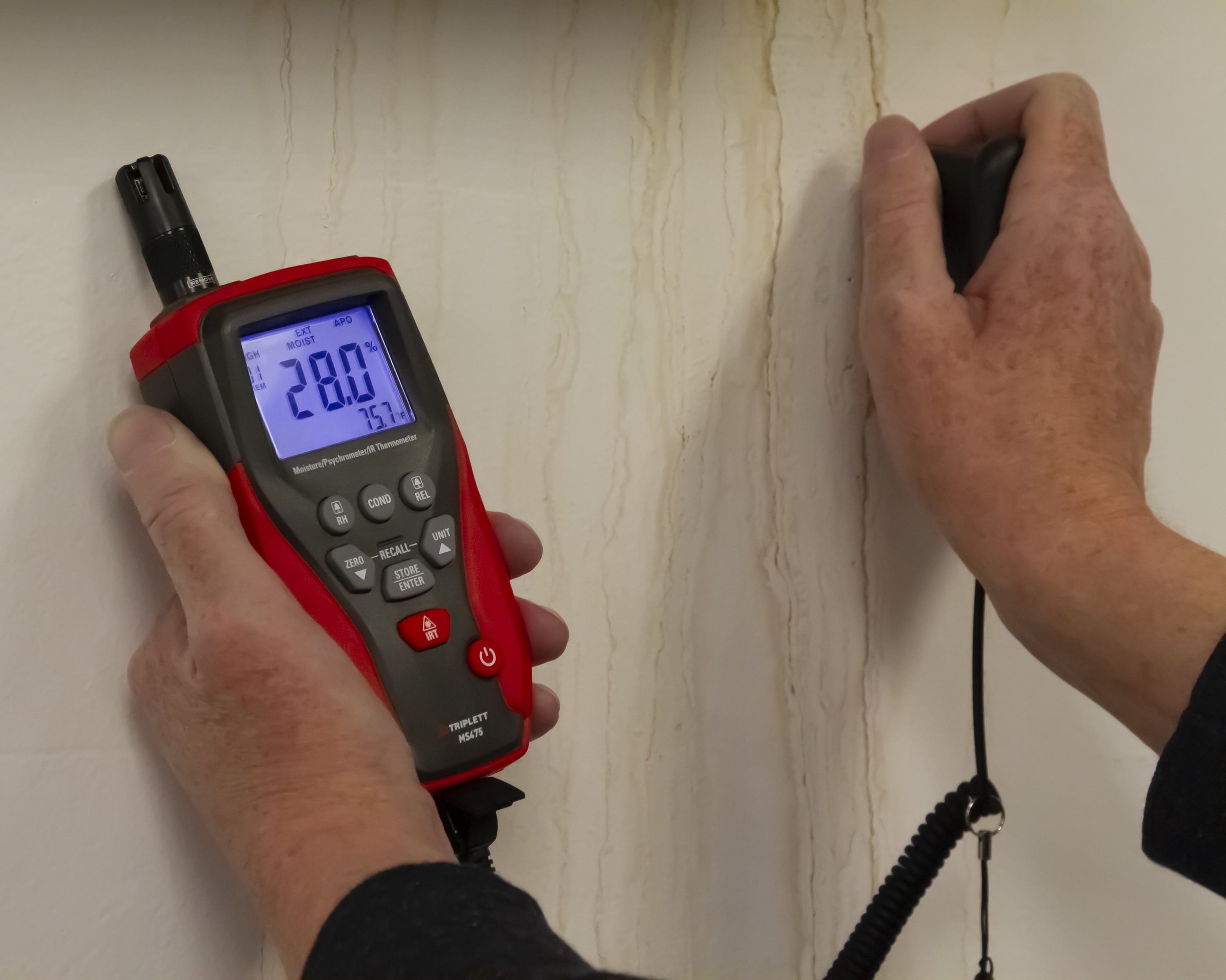 Triplett MS475 Moisture Meter, Psychrometer, IR Thermometer with Built-in Humidity/Temperature Probe