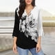 thumbnail image 3 of Tops de Mujer Elegantes Blusas Informales Camisas Trompeta Manga 3/4 Estampado Abotonado Básico Fruncido Corsé Túnica Plisada Odeerbi ODB170979, 3 of 5