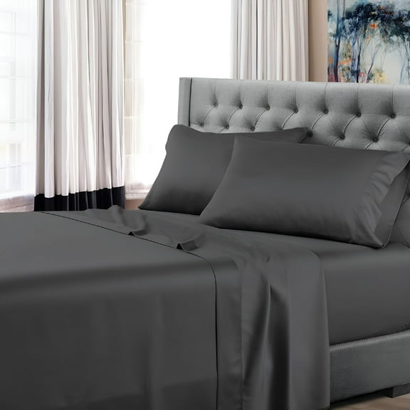 AUQ King Size 800 Thread Count Luxury Extrasoft 100% Egyptian Cotton 4 Piece Sheets Set in Dark Grey Solid 16" Deep Pocket