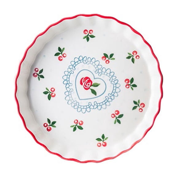 Hand-Painted Cherry Ceramic Pie Plate 9.5 Inch Oven Baking Dish